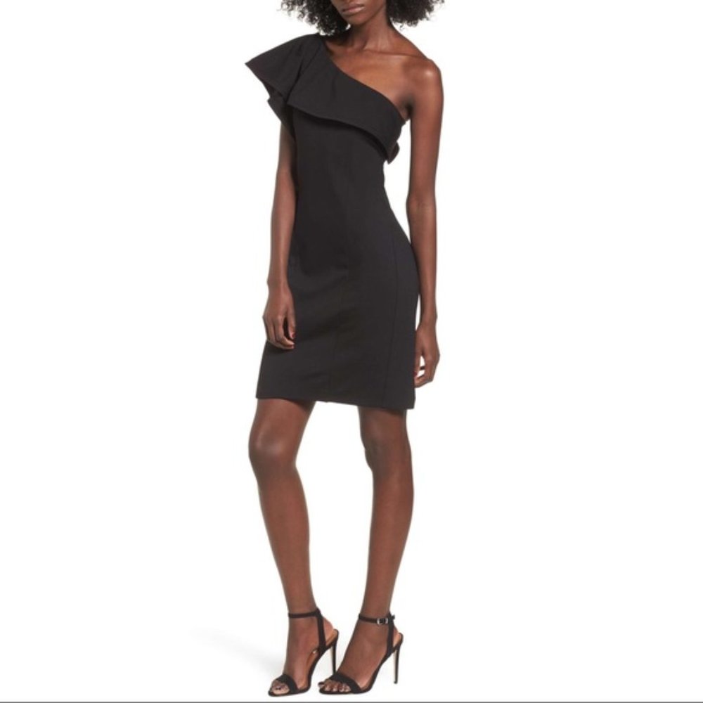 Leith One Shoulder Cocktail Little Black Dress sz S EUC